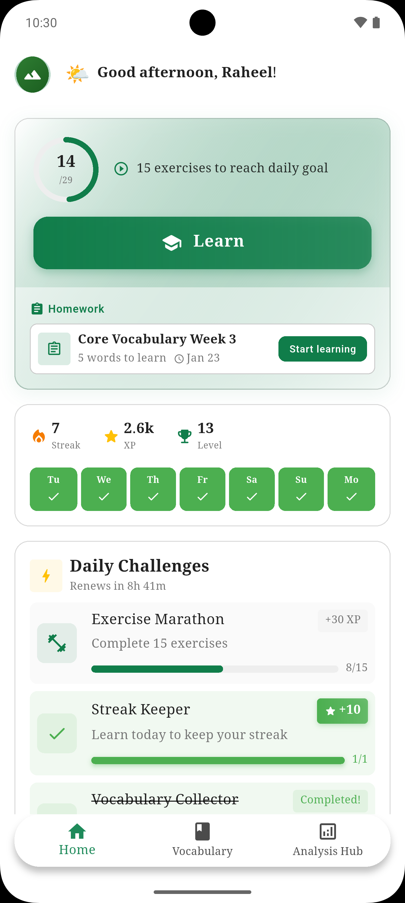 Lugha Dashboard – Streak, XP und tägliche Challenges